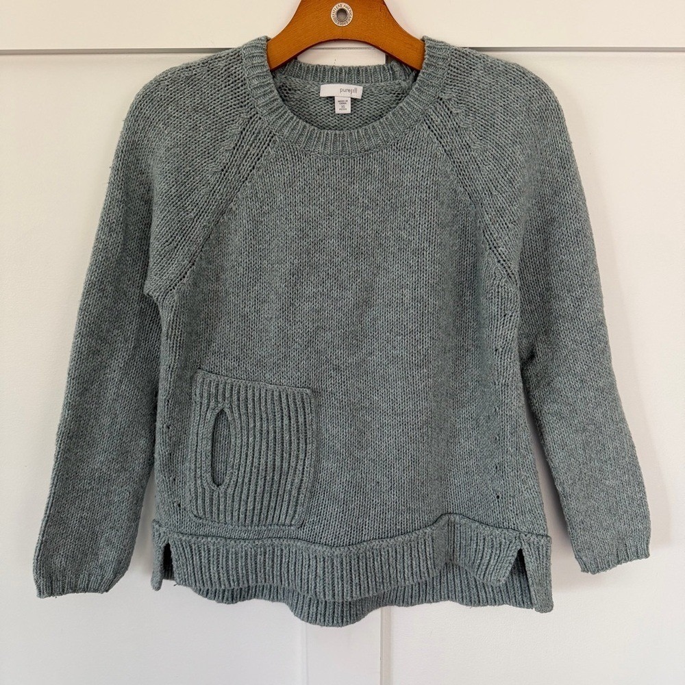 J. Jill Pure Jill Women's Sweater Blue Gray Pocket‎ Cottagecore Chunky Knit XSP